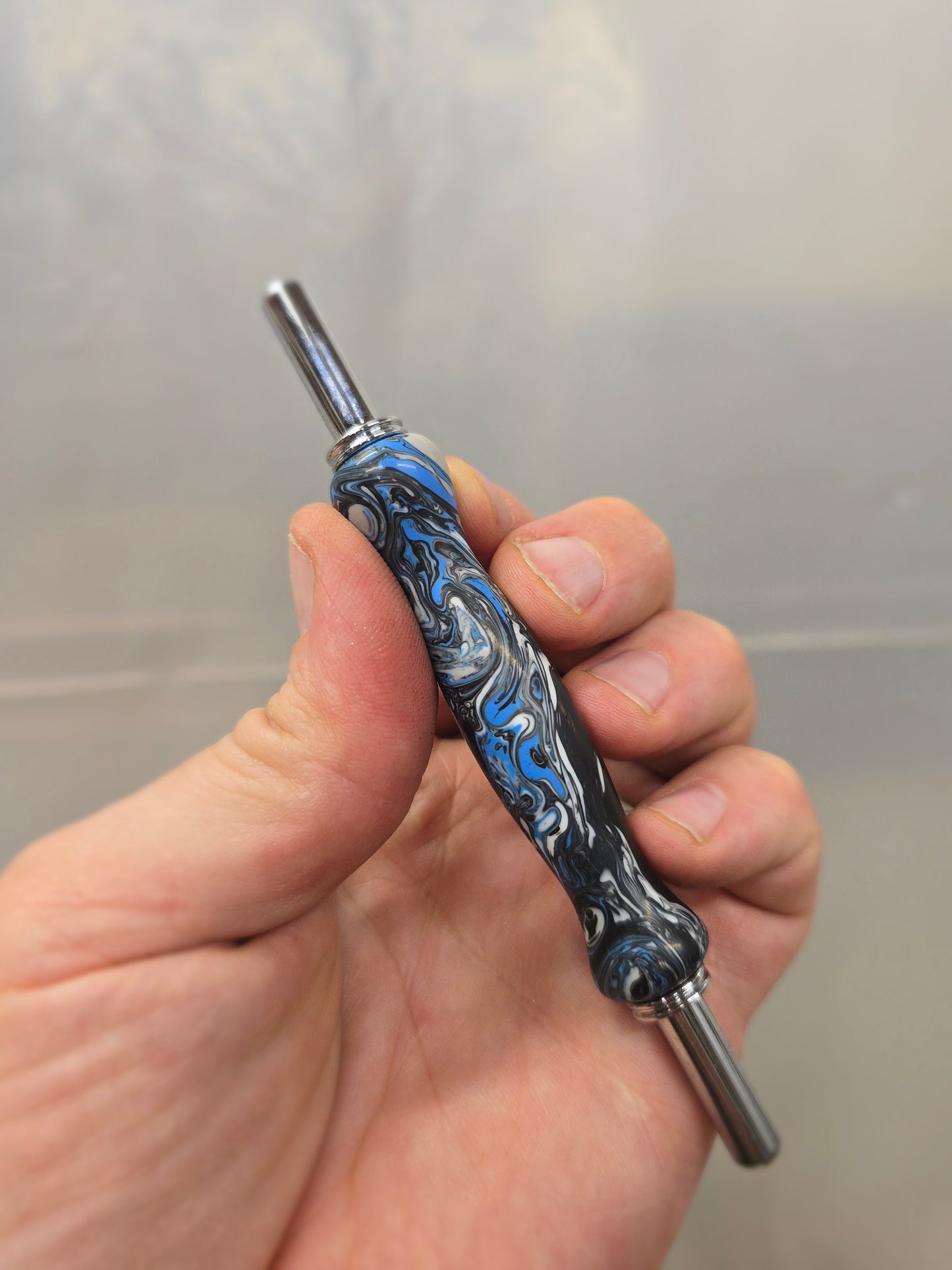 Blue, black and white - sewing seam ripper and stiletto combo tool