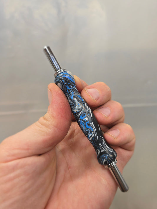 Blue, black and white - sewing seam ripper and stiletto combo tool