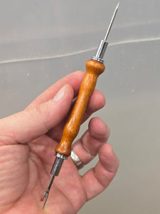 Mahogany sewing seam ripper and stiletto combo tool